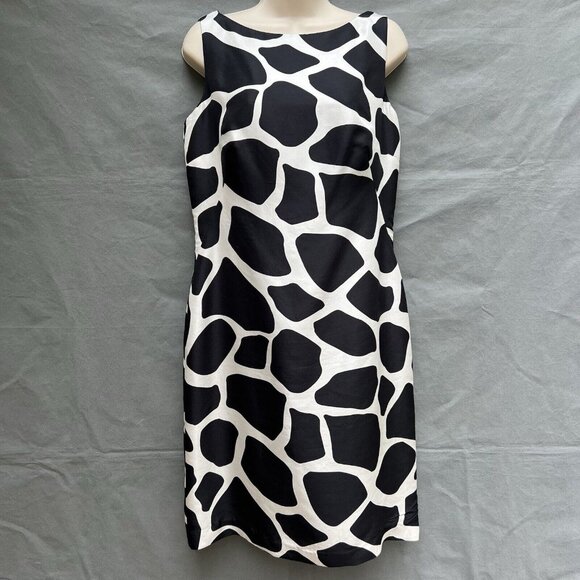 Talbots Dresses & Skirts - Talbots Vintage 100% Silk Black White Cow Print Dress Country Sz 6 Shift Sheath